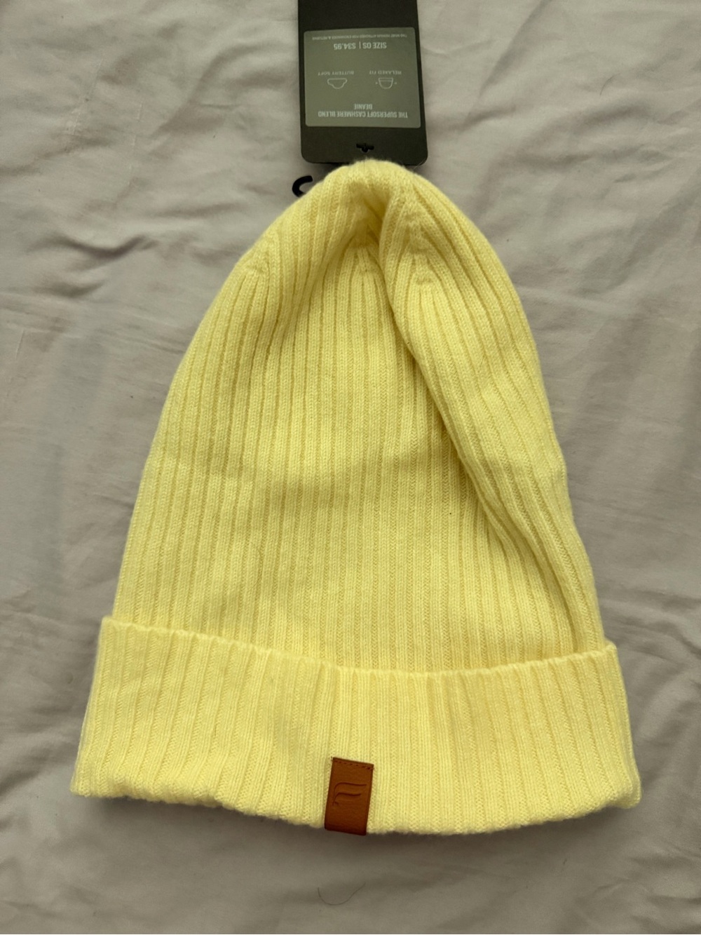 Soft Ribbed Beanie Hat in Pale Yellow/ beige